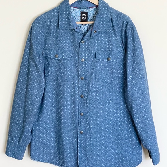 Construct New York Dot Pattern Snap Up Long Sleeve Blue Shirt Men’s size XXL - Picture 2 of 8
